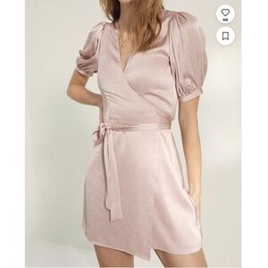 Aritiza Wilfred Mauve Dusty Rose Pink Satin Lune Puff Sleeve Dress Size XXS